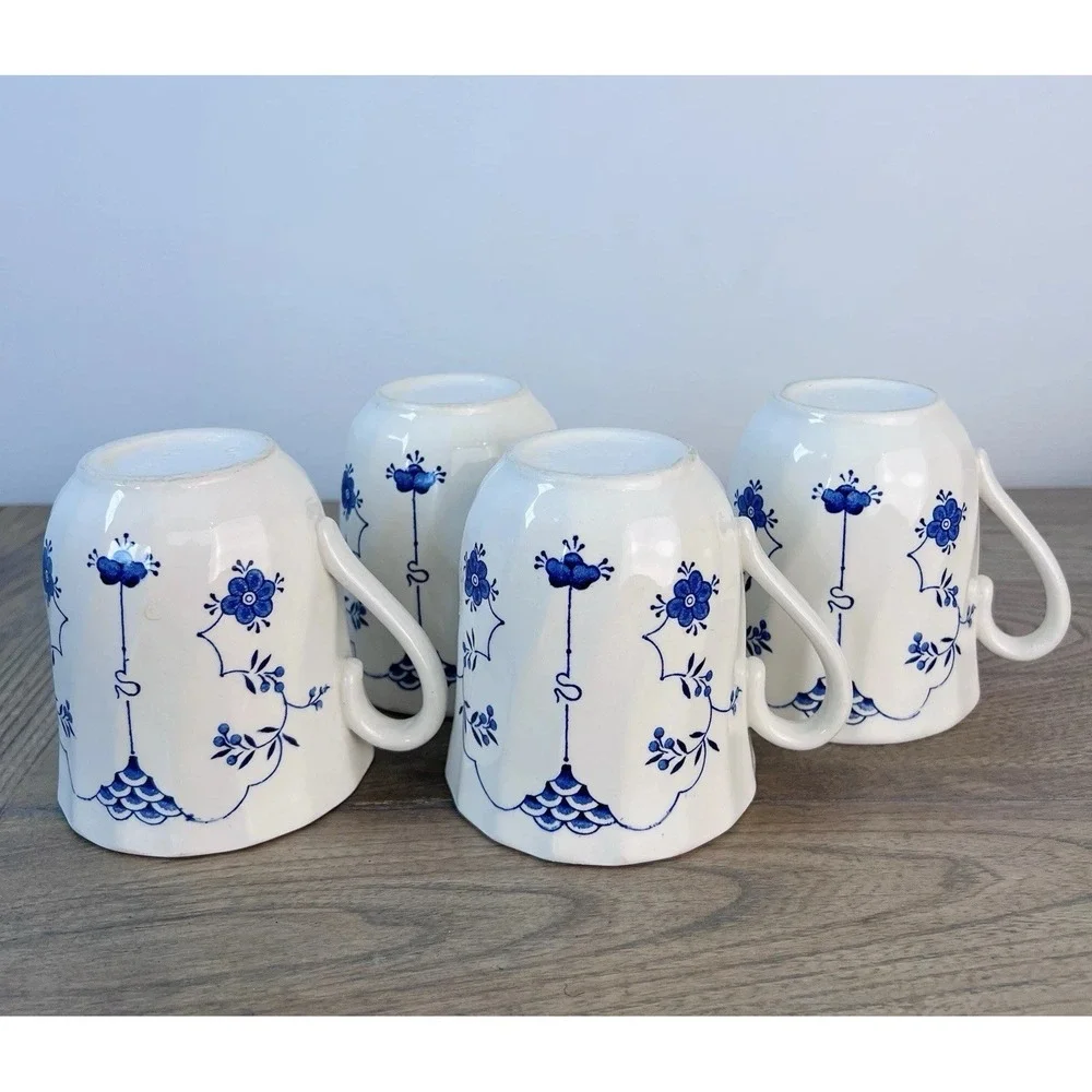 Four (4) Vintage Staffordshire Finlandia Mugs w/ Blue Flowers ~ England